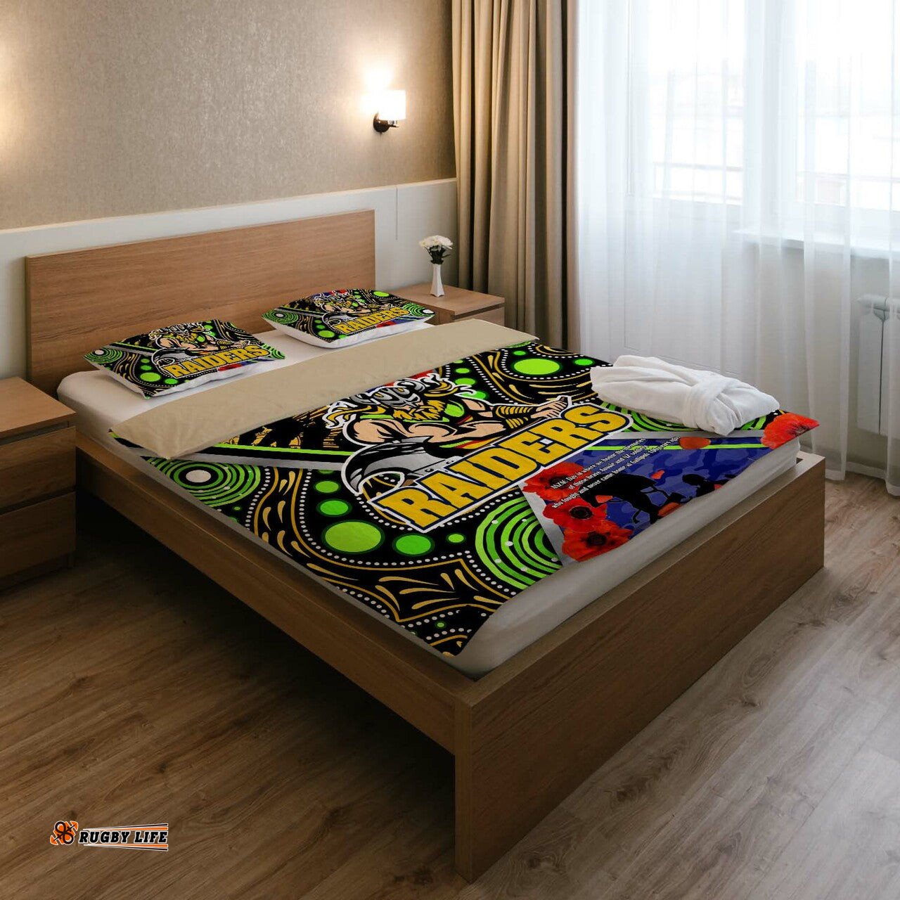 Raiders Rugby Anzac Aboriginal Bedding Set - Canberra Raiders with Anzac Day Poppy Flower Bedding Set