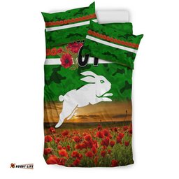 Custom Personalised South Sydney Rabbitohs ANZAC 2022 Bedding Set Poppy Flowers Vibes Green