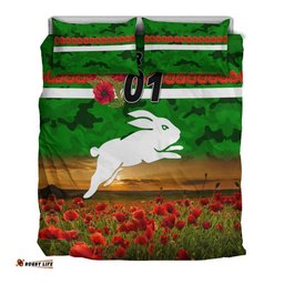 Custom Personalised South Sydney Rabbitohs ANZAC 2022 Bedding Set Poppy Flowers Vibes Green
