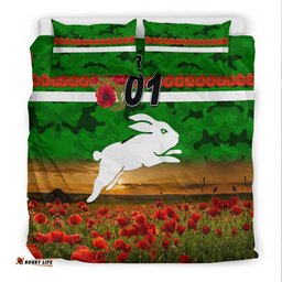 Custom Personalised South Sydney Rabbitohs ANZAC 2022 Bedding Set Poppy Flowers Vibes Green