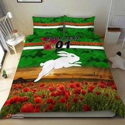 Custom Personalised South Sydney Rabbitohs ANZAC 2022 Bedding Set Poppy Flowers Vibes Green
