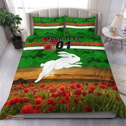 Custom Personalised South Sydney Rabbitohs ANZAC 2022 Bedding Set Poppy Flowers Vibes Green