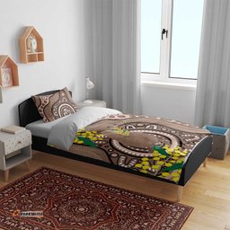 Australia Cute Quokka Bedding Set Indigenous Art With Golden Wattle