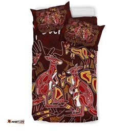 Custom Aboriginal Bedding Set - Kangaroo family with Hand Art