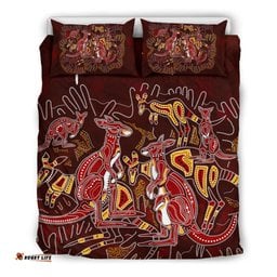 Custom Aboriginal Bedding Set - Kangaroo family with Hand Art