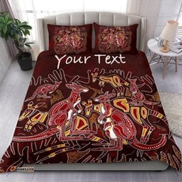 Custom Aboriginal Bedding Set - Kangaroo family with Hand Art