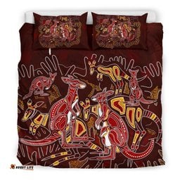 Custom Aboriginal Bedding Set - Kangaroo family with Hand Art