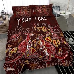 Custom Aboriginal Bedding Set - Kangaroo family with Hand Art