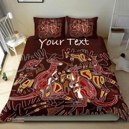 Custom Aboriginal Bedding Set - Kangaroo family with Hand Art