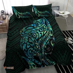 New Zealand Eel Bedding Set Tuna Aotearoa Maori With Paua Shell Turquoise