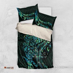 New Zealand Eel Bedding Set Tuna Aotearoa Maori With Paua Shell Turquoise