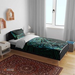 New Zealand Eel Bedding Set Tuna Aotearoa Maori With Paua Shell Turquoise