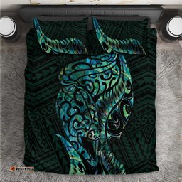 New Zealand Eel Bedding Set Tuna Aotearoa Maori With Paua Shell Turquoise