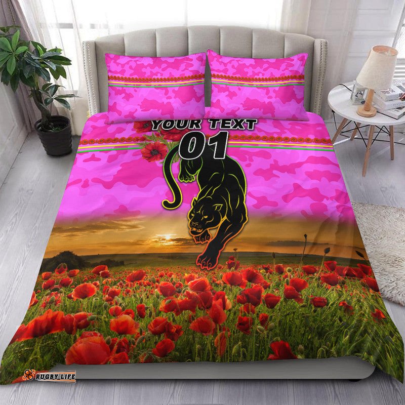 Custom Personalised Penrith Panthers ANZAC 2022 Bedding Set Poppy Flowers Vibes Pink