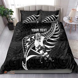 Custom Aotearoa Ice Hockey Bedding Set NZ Tiki Mascot Maori Pattern