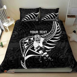 Custom Aotearoa Ice Hockey Bedding Set NZ Tiki Mascot Maori Pattern