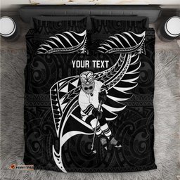Custom Aotearoa Ice Hockey Bedding Set NZ Tiki Mascot Maori Pattern