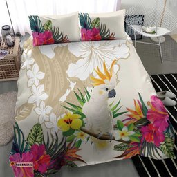 New Zealand Cacatua Galerita Bedding Set Aotearoa Cockatoo Tropical Flowers