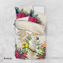 New Zealand Cacatua Galerita Bedding Set Aotearoa Cockatoo Tropical Flowers