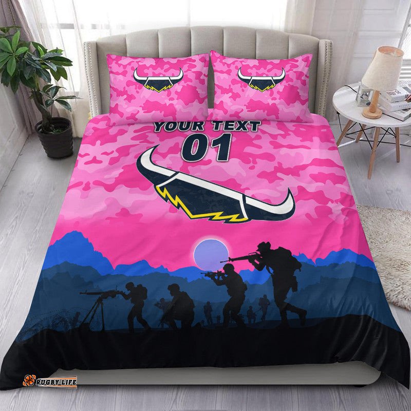 Custom Personalised North Queensland Cowboys ANZAC 2022 Bedding Set Simple Style Pink