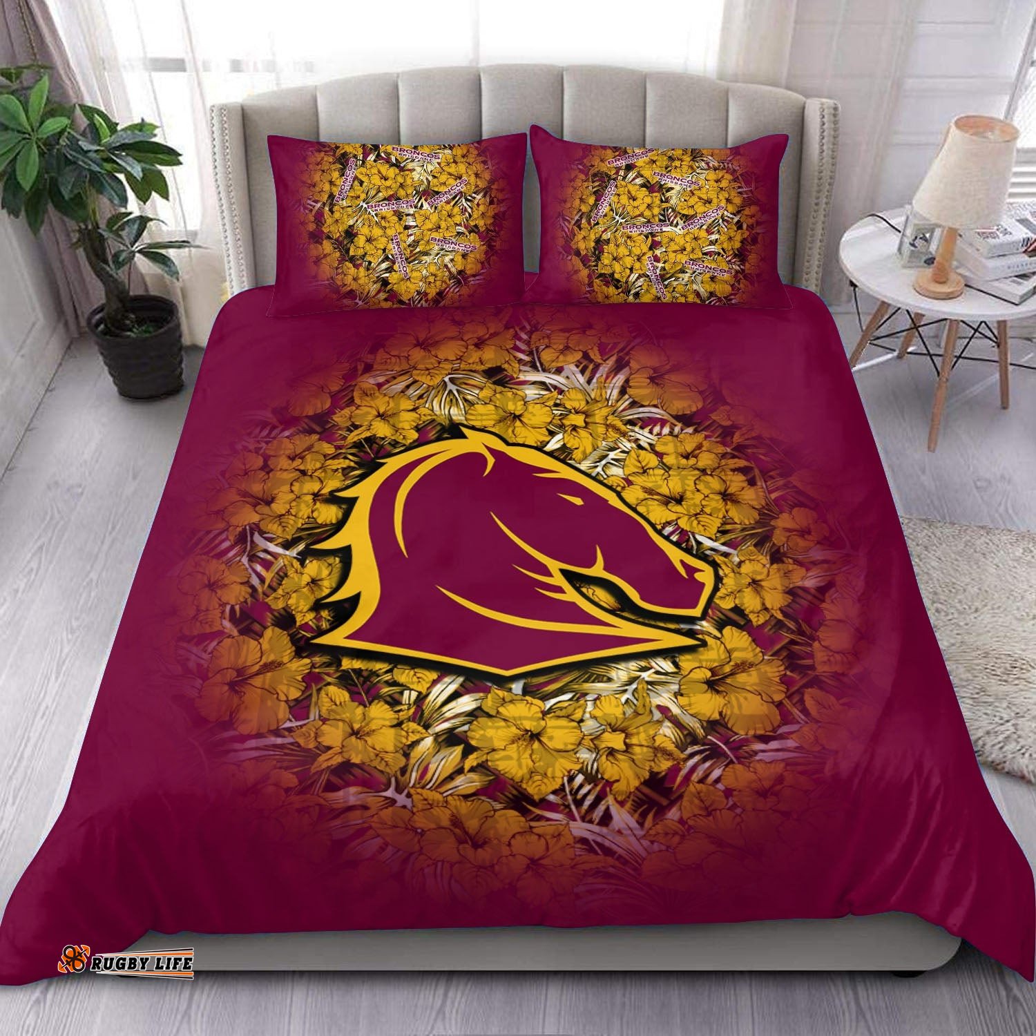 Brisbane Broncos Bedding Set Polynesian Hibiscus Tropical Vintage - NRL