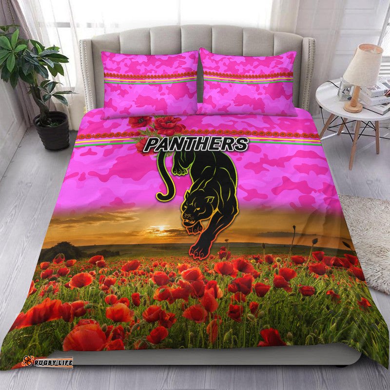 Penrith Panthers ANZAC 2022 Bedding Set Poppy Flowers Vibes Pink