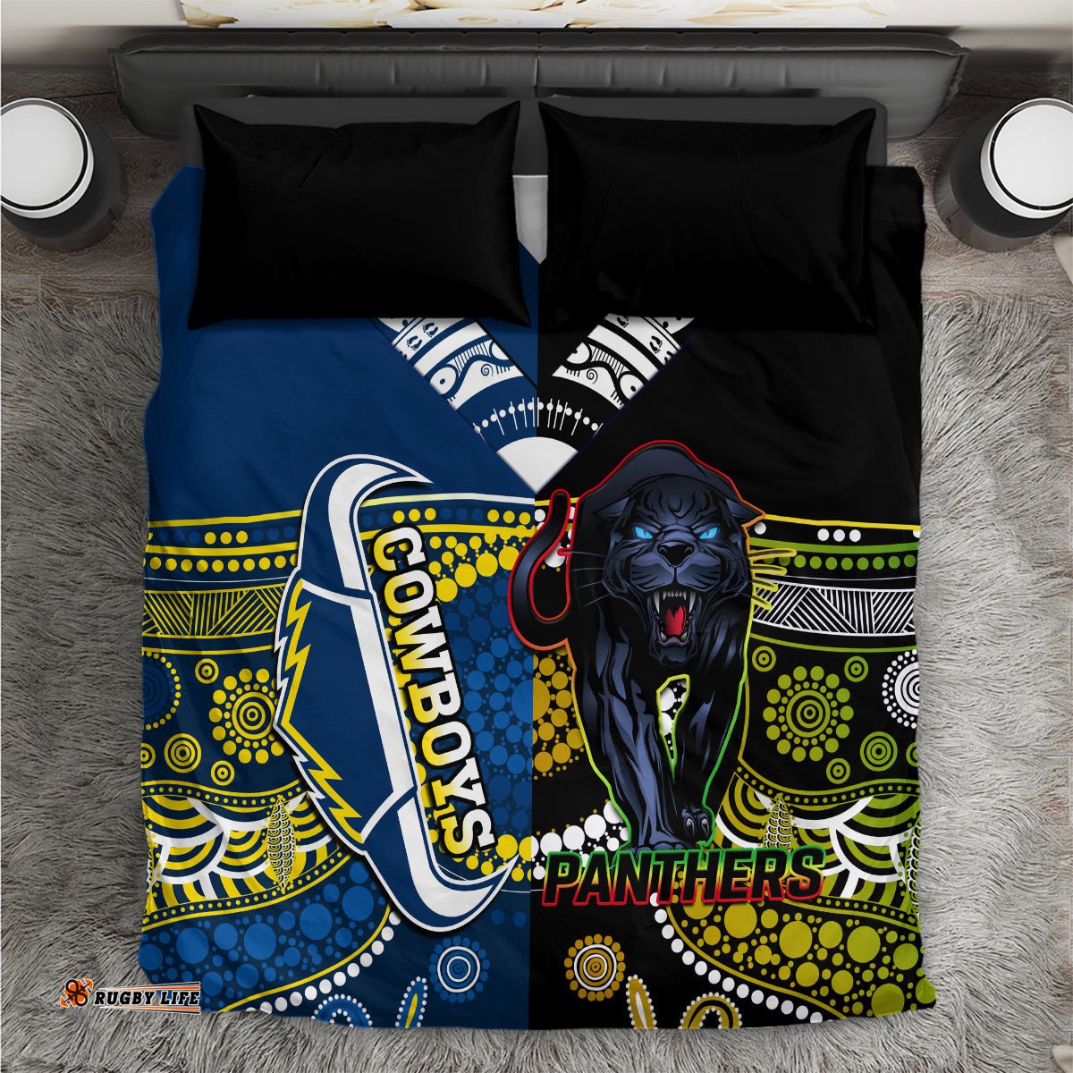 Panthers And Cowboys Rugby Bedding Set Aboriginal Version