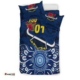 Custom Personalised North Queensland Cowboys ANZAC 2022 Bedding Set Indigenous Vibes Blue