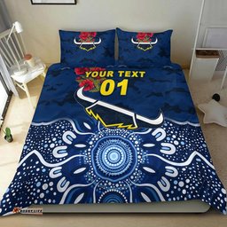 Custom Personalised North Queensland Cowboys ANZAC 2022 Bedding Set Indigenous Vibes Blue