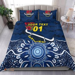 Custom Personalised North Queensland Cowboys ANZAC 2022 Bedding Set Indigenous Vibes Blue