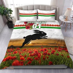 Custom Personalised South Sydney Rabbitohs ANZAC 2022 Bedding Set Poppy Flowers Vibes White