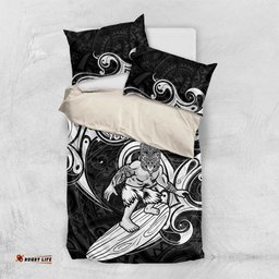 Personalised New Zealand Surfing Bedding Set Aotearoa Maori Tiki Haka