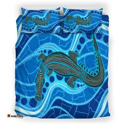 Australia Indigenous Bedding Set - Aboriginal Inspired River And Crocodile