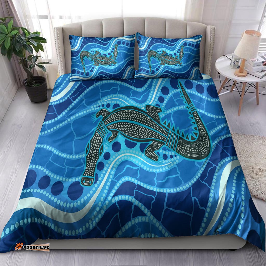 Australia Indigenous Bedding Set - Aboriginal Inspired River And Crocodile