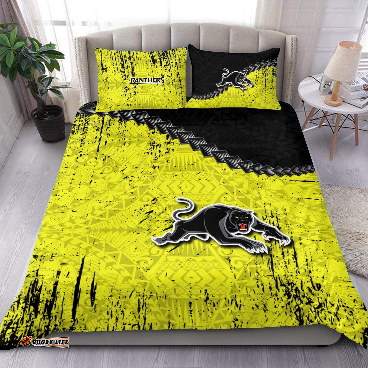 Penrith Panthers Bedding Set Grunge Polynesian Tattoo - NRL
