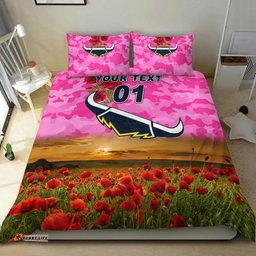 Custom Personalised North Queensland Cowboys ANZAC 2022 Bedding Set Poppy Flowers Vibes Pink