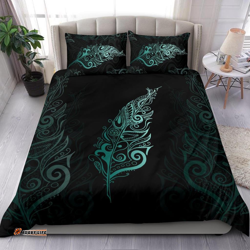 Light Silver Fern New Zealand Bedding Set Turquoise