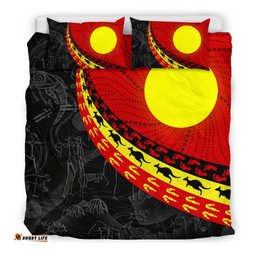 Aboriginal Bedding Set, Indigenous Flag Circle Dot Painting