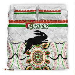 South Sydney Rabbitohs ANZAC 2022 Bedding Set Indigenous Vibes White
