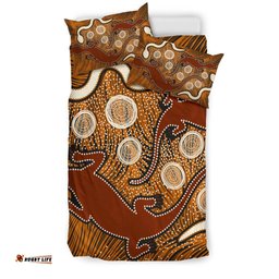 Aboriginal Bedding Set - Indigenous Brown Lizard and White Snake