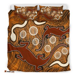 Aboriginal Bedding Set - Indigenous Brown Lizard and White Snake