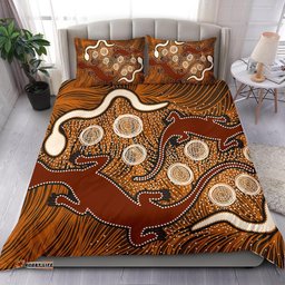 Aboriginal Bedding Set - Indigenous Brown Lizard and White Snake
