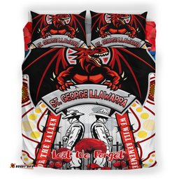 St. George Rugby Anzac Day Watercolour Custom Bedding Set - Remembrance Dragons With Poppy Flower RLT13