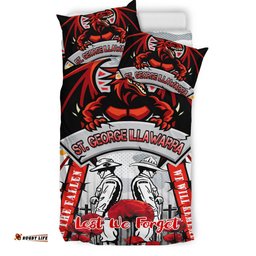St. George Rugby Anzac Day Watercolour Custom Bedding Set - Remembrance Dragons With Poppy Flower RLT13