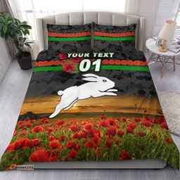 Custom Personalised South Sydney Rabbitohs ANZAC 2022 Bedding Set Poppy Flowers Vibes Black