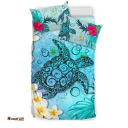 Polynesian Turtle Bedding Set, Plumeria with Hibiscus Duvet Cover And Pillow Case