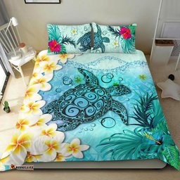 Polynesian Turtle Bedding Set, Plumeria with Hibiscus Duvet Cover And Pillow Case