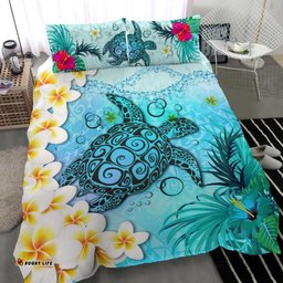Polynesian Turtle Bedding Set, Plumeria with Hibiscus Duvet Cover And Pillow Case
