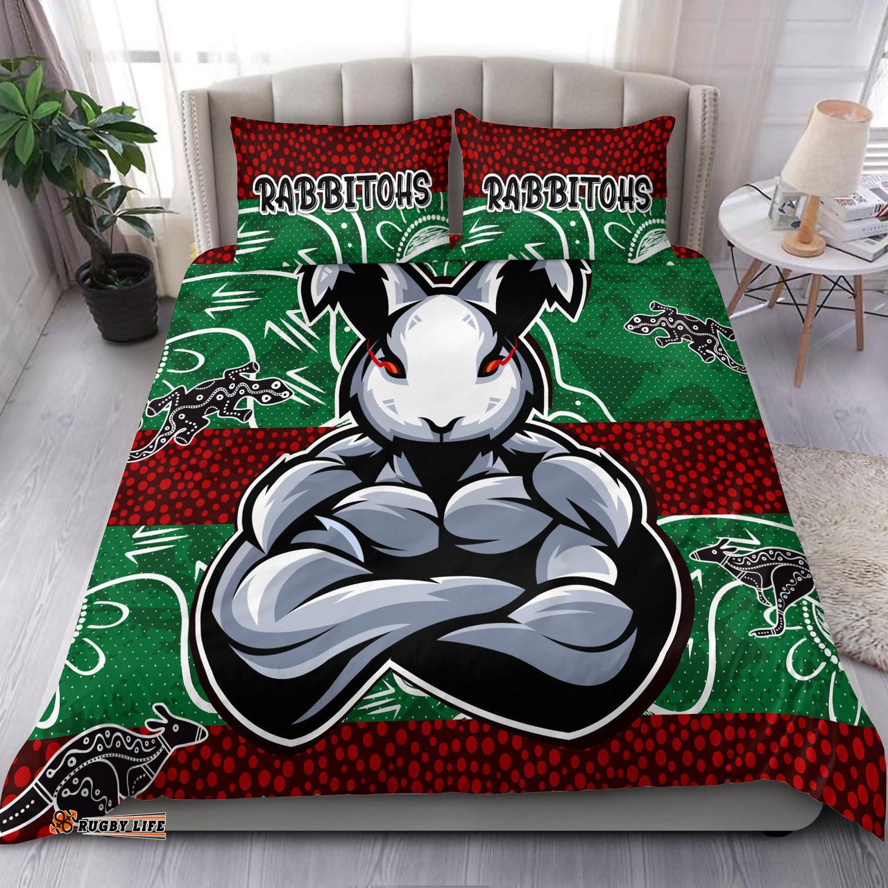 Rabbitohs Bedding Set - Custom Indigenous Super Rabbitohs Bedding Set RLT13