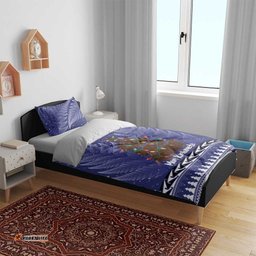 Kiwi New Zealand Christmas Bedding Set Meri Kirihimete Silver Fern Blue Color